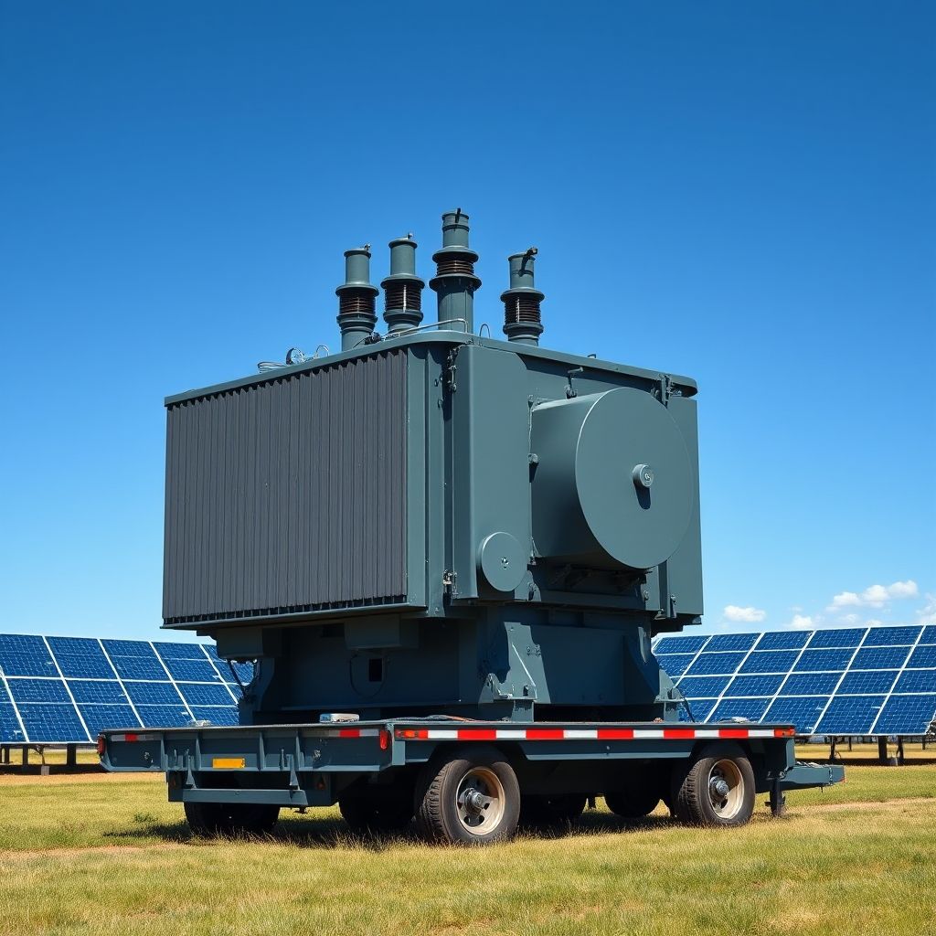 AI-generated illustration: 244-tonne transformer arrives at New England Solar for 320 MW expansion