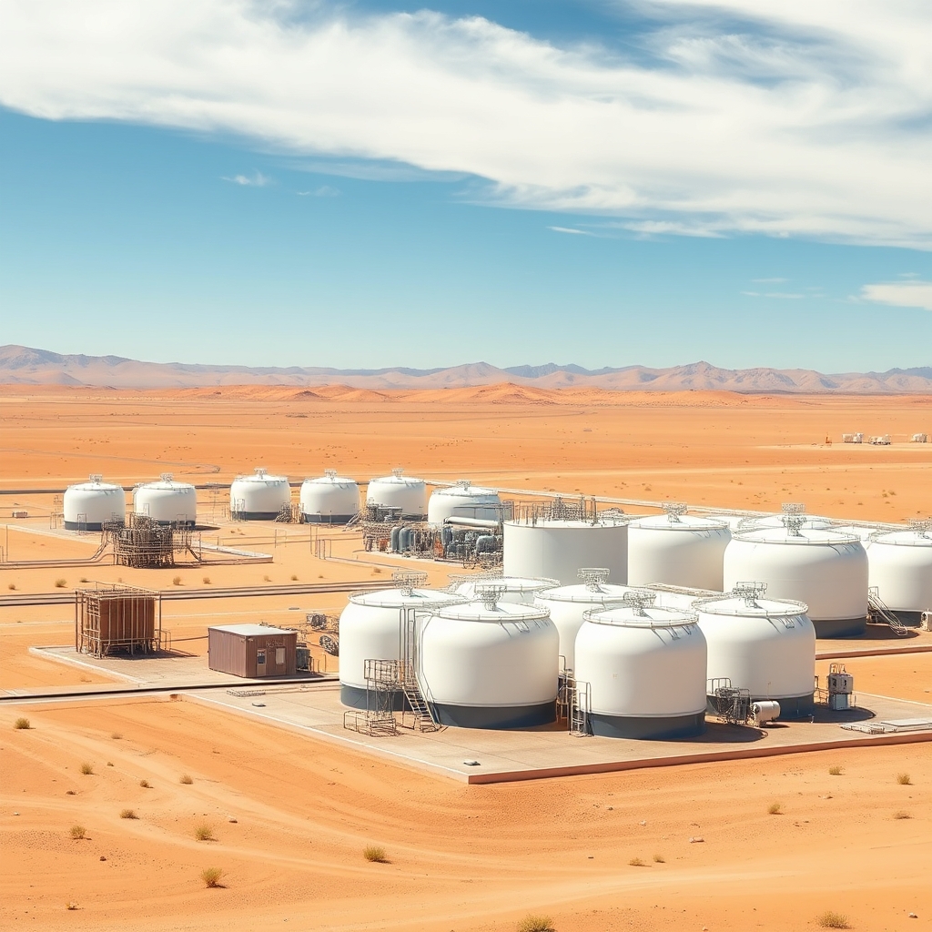 AI-generated illustration: China Grid-Connects First 100 MW Compressed CO2 Storage Plant in Xinjiang