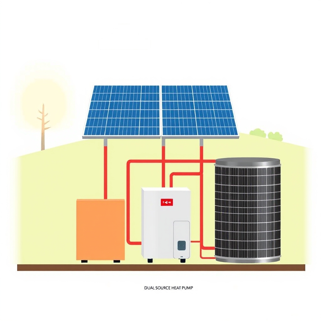 AI-generated illustration: CO2 heat pump prototype shows 18.7% COP rise with solar assist