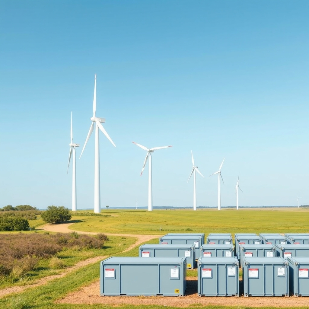 AI-generated illustration: Lacour seeks approval for 736 MW West Arthur wind and battery project