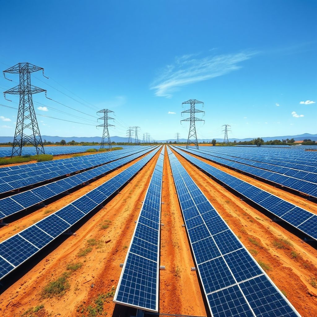 AI-generated illustration: NTPC REL Bids 900 MW Kurnool Solar Project With BESS Land