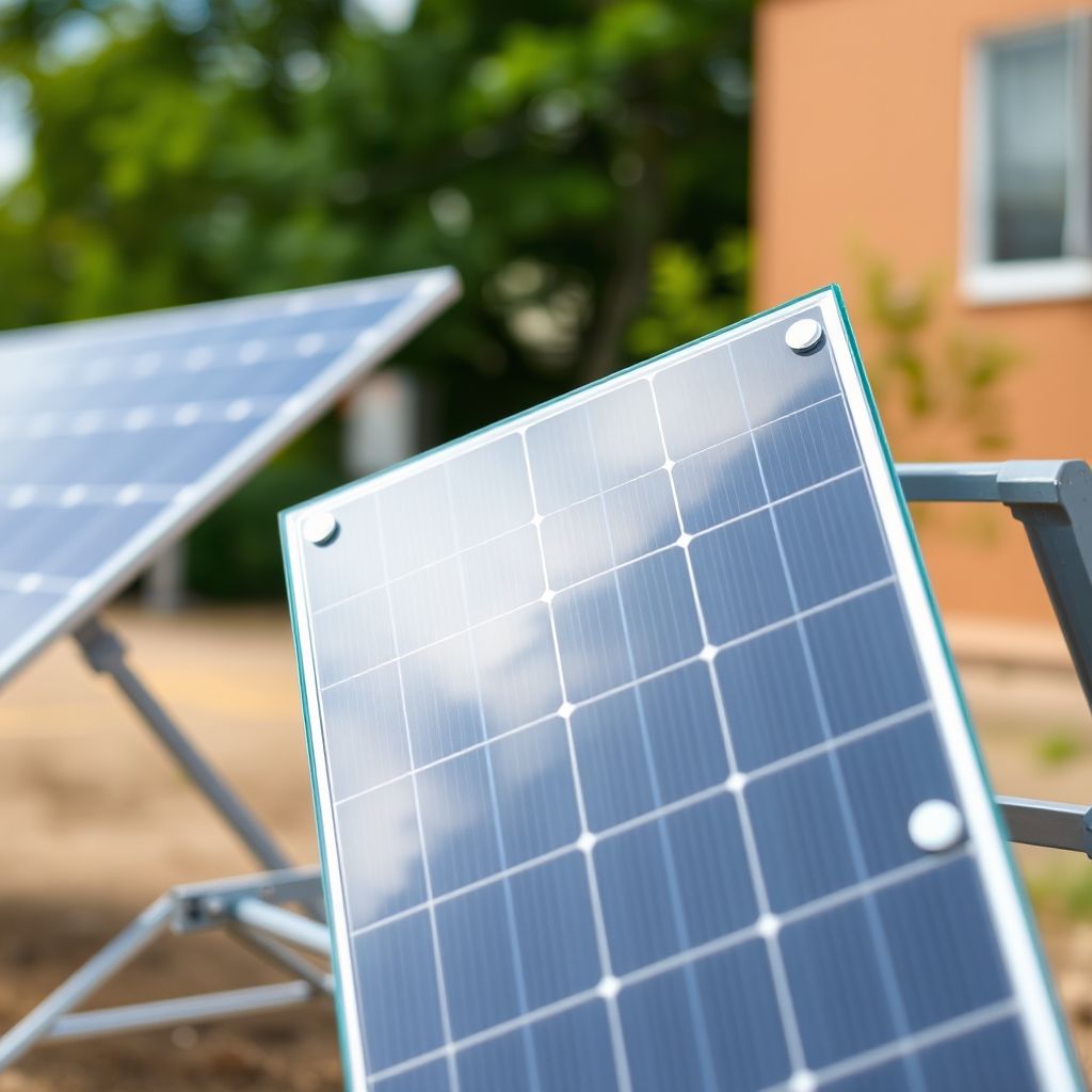 AI-generated illustration: Panasonic begins commercial sales of glass-based perovskite solar panels