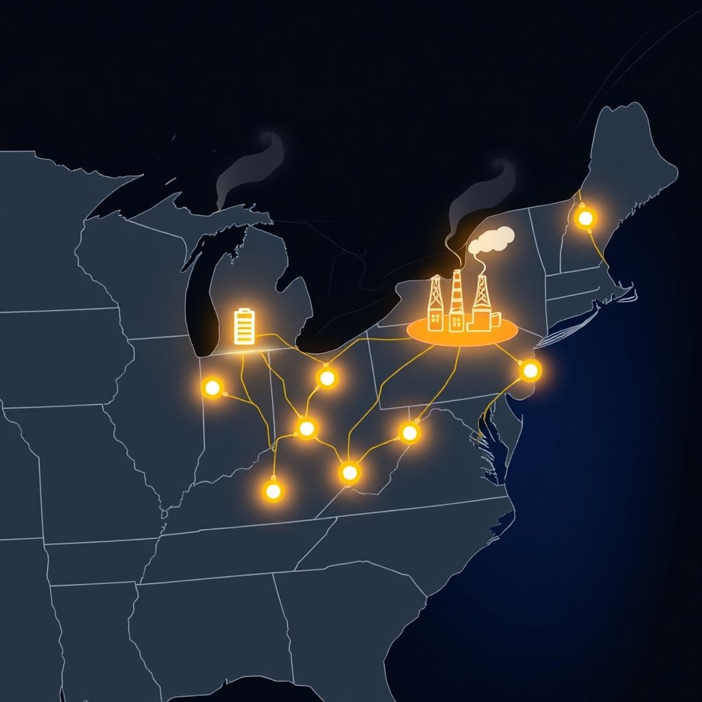 AI-generated illustration: PJM explores battery additions via surplus interconnection rules