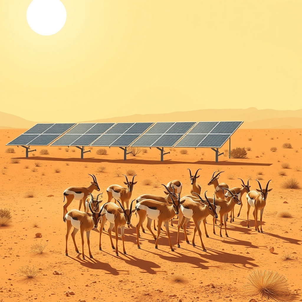 AI-generated illustration: Saudi Solar Park Hosts 38 Sand Gazelles in Conservation Pilot