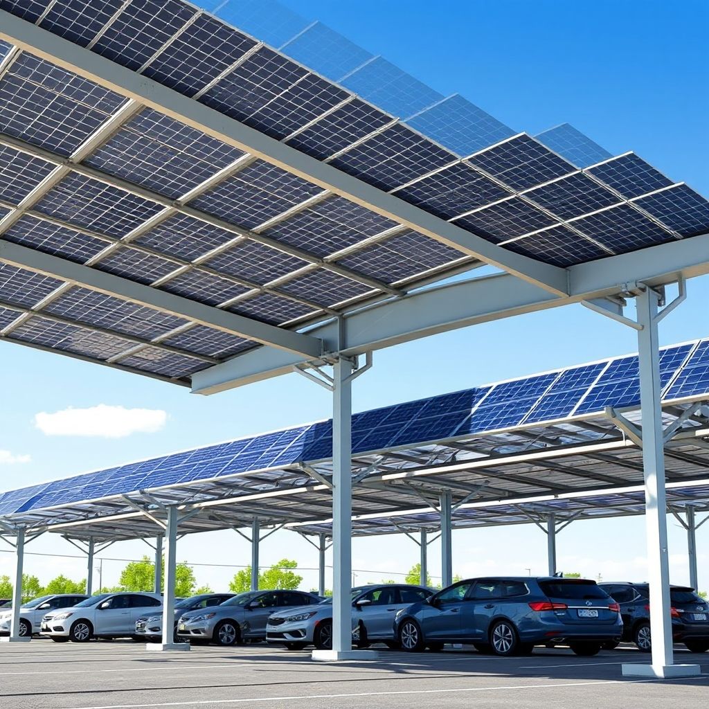 AI-generated illustration: Solar Carports Gain Traction in Massachusetts for Commercial and Municipal Use