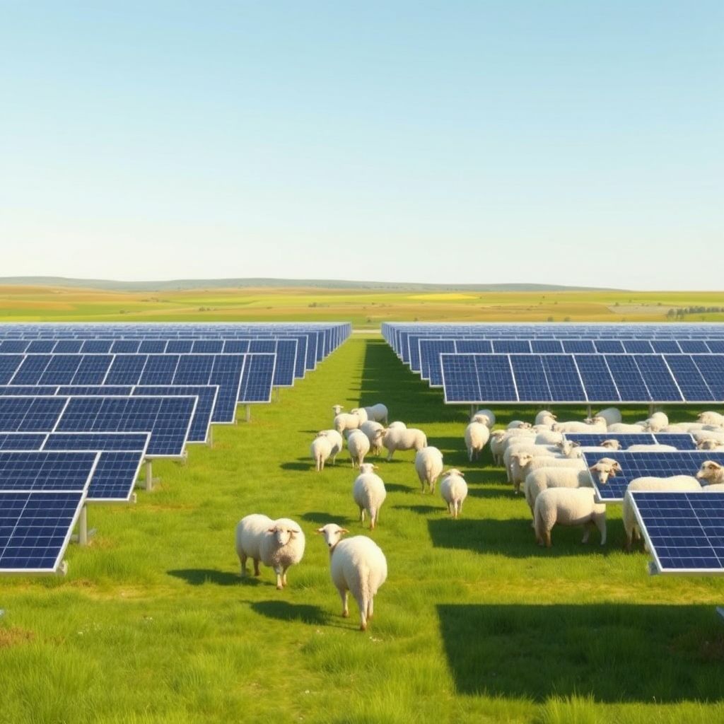 AI-generated illustration: Solar Grazing Census Records 113,000 Sheep Across 129,000 Acres