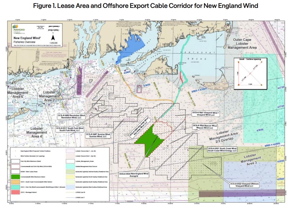 BOEM Lease Area and Offshore Export Cable Corridor for New England Wind