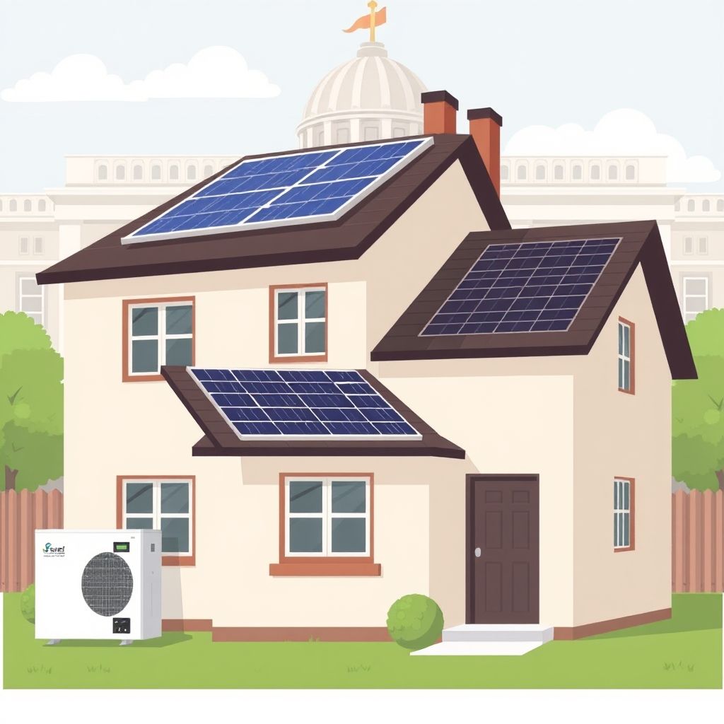 AI-generated illustration: UK Budget retains heat pump grant, adds solar loans, VAT hike
